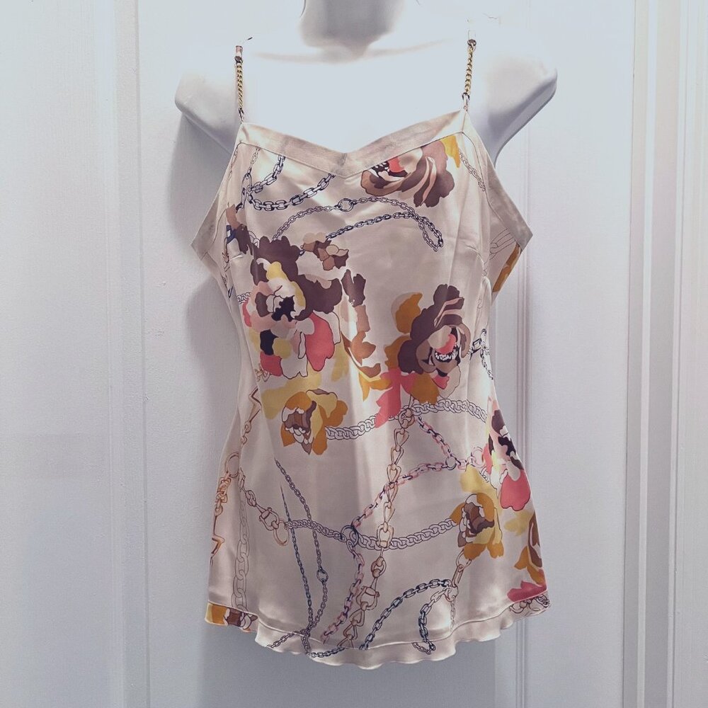 Charlotte Tarantola Anthropologie-Women's 100% Silk Gold Chain Camisole-M-Multi